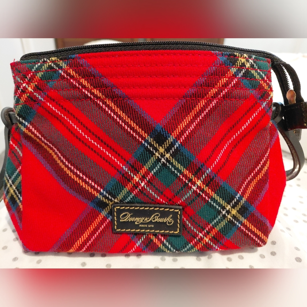 Dooney & Bourke Red Tartan Wool Makeup Pouch.